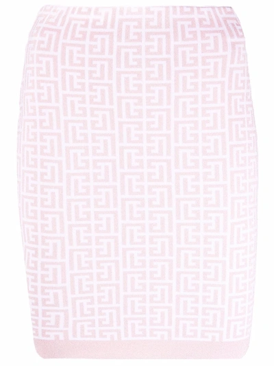 Balmain Metallic Jacquard Monogram Mini Skirt In Pink