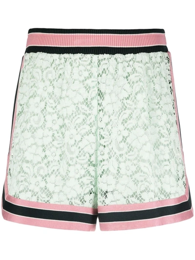 Dolce & Gabbana Contrast-stripe Lace Shorts In Light Green