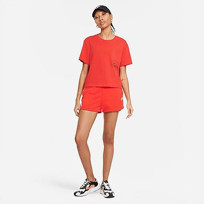 Nike Women's Sportswear Essential French Terry Shorts In Chile Red/white