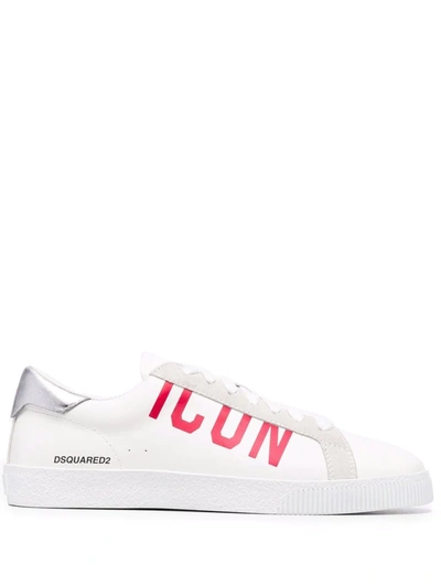 Dsquared2 20mm Icon Leather & Suede Sneakers In White