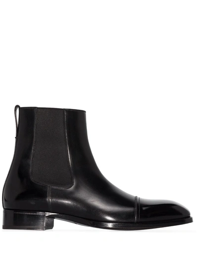 Tom Ford Edgar Cap-toe Polished-leather Chelsea Boots In Black