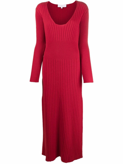 Ami Amalia Scoop-neck Merino-knit Dress In Rot