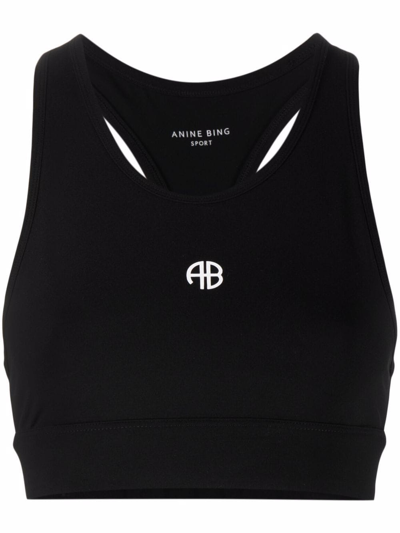 Anine Bing Womens Black Blair Racer-back Stretch-jersey Bra Top L