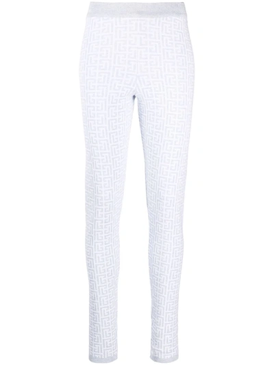 Balmain Textured Knitted Monogram Leggings In White