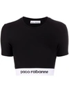 Rabanne Cropped Logo-waistband T-shirt In Schwarz