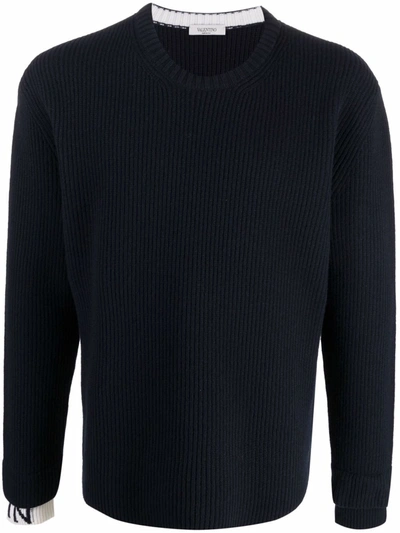 Valentino Long-sleeve Ribbed-knit Jumper In Blau