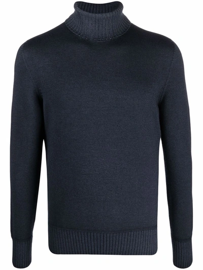 Drumohr Ribbed Roll Neck Jumper In Blau