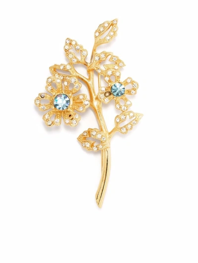Pre-owned Givenchy 1990s Crystal-embellished Leaf Brooch In 金色