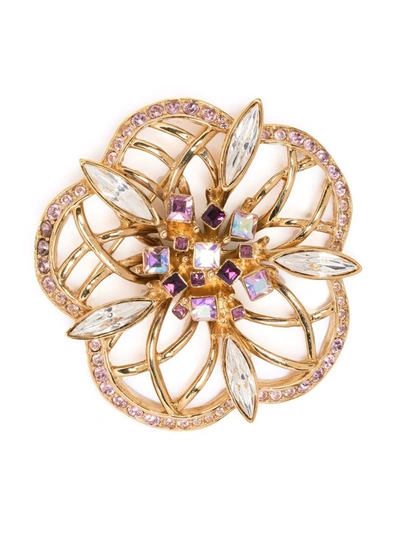 Pre-owned Givenchy 1970s Crystal-embellished Flower Brooch In 金色