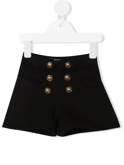 Balmain Babies' High-rise Cotton Shorts In Black 1