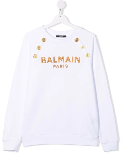 Balmain Teen Logo-embroidered Cotton Sweatshirt In 白色