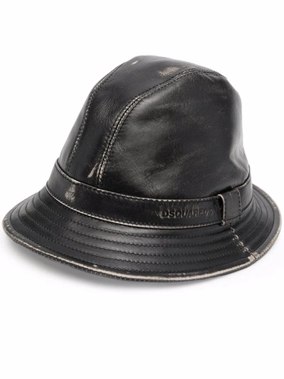 Dsquared2 Distressed-effect Leather Hat In Black