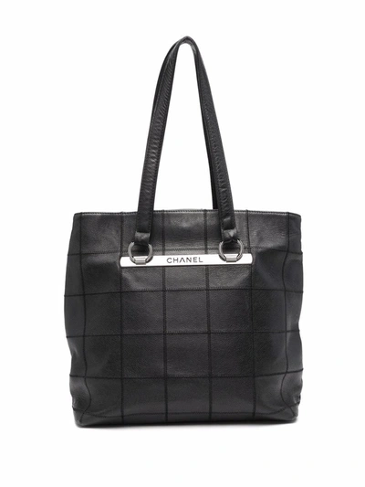 Pre-owned Chanel 2004 Cambon Choco Bar Shopper In Black