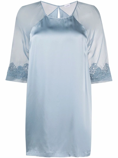 La Perla Lace-embroidered Silk Night Shirt In Blue