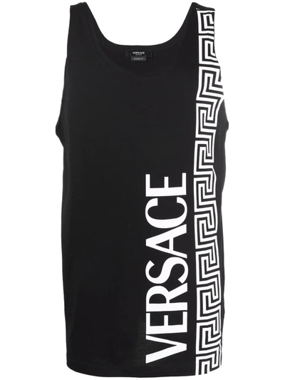 Versace Black & White Logo Tank Top In 1b000 Black