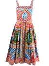 DOLCE & GABBANA CARRETTO-PRINT FLARED MIDI DRESS