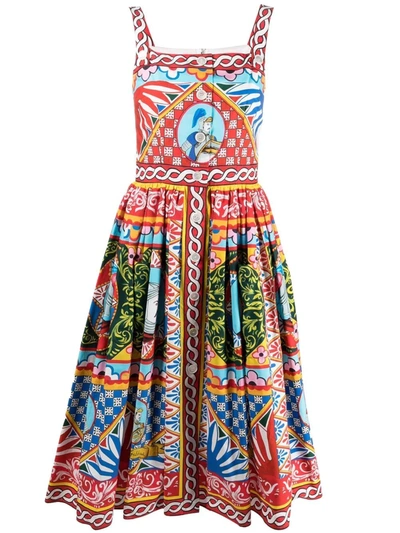 Dolce & Gabbana Carretto Print Cotton Poplin Midi Dress In Neutral