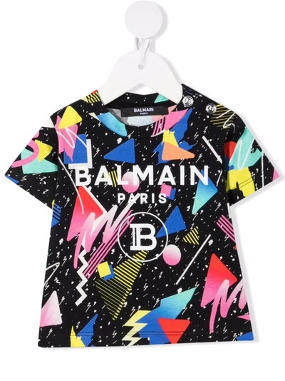 Balmain Babies' 几何图案logo印花t恤 In Multicolor