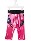 Balmain Metallic Print-panelled Cropped Leggings In Pink