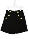Balmain Yellow Decorative Button Shorts In Black