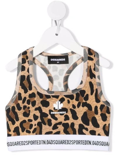 Dsquared2 Teen Leopard Print Cropped Tank Top In Brown