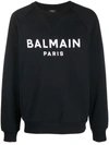 Balmain Logo Printed Cotton Sweatshirt In Schwarz