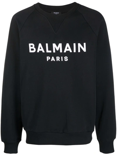 Balmain Logo Raglan Sleeve Organic Cotton Sweatshirt In Black