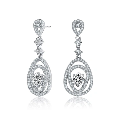 Megan Walford Sterling Silver Round Cubic Zirconia With Accent Double Pear Drop Earrings In White