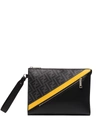 FENDI FF-LOGO LEATHER CLUTCH BAG