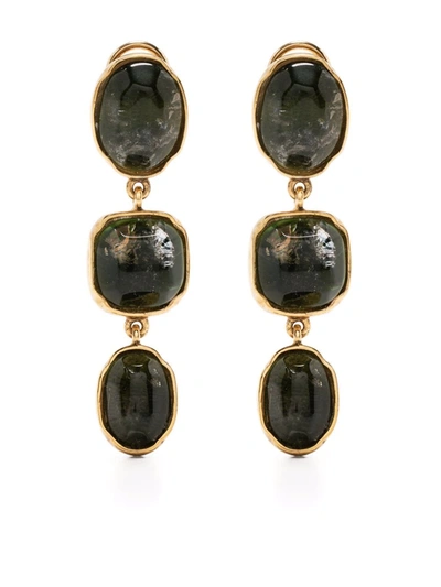 Goossens Cabochons Clip Drop Earrings In Grün