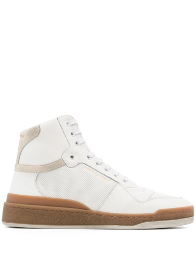 Saint Laurent Sl24 Mid-top Sneakers In Leather And Suede In White