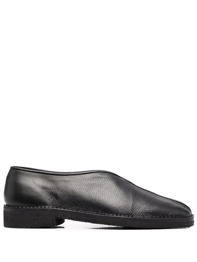 Lemaire Grained Leather Slip-on Shoes In Black
