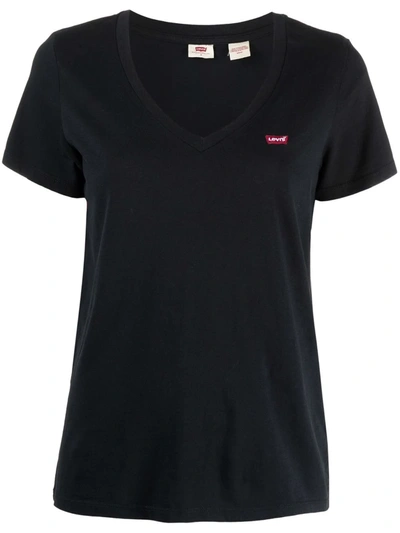 Levi's Perfect V-neck Cotton T-shirt In Schwarz