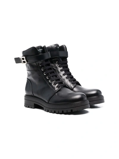 Balmain Teen Logo Combat Boots In Black