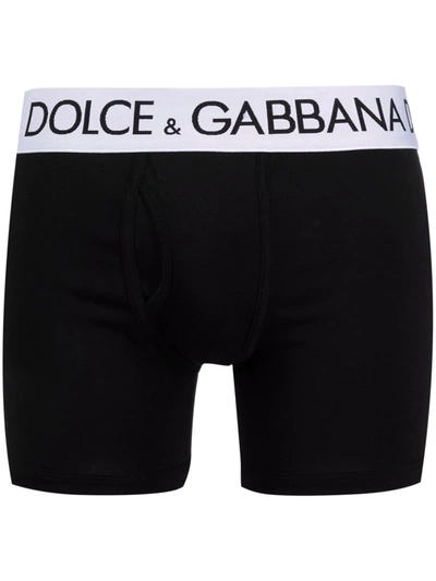 Dolce & Gabbana Cotton Blend Logo Waistband Boxer Briefs In Black