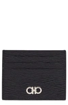 Ferragamo Revival Gancini Leather Card Case In Nero Red