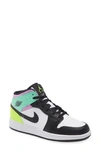 Nike Kids' 'air Jordan 1 Mid' Sneaker In White/ Black/ Volt/ Green
