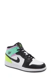 Nike Kids'  Air Jordan 1 Mid Se Basketball Sneaker In White/ Black/ Volt/ Green