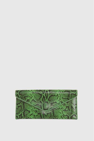 Rebecca Minkoff Leo Snake Embossed Leather East West Clutch In Jungle
