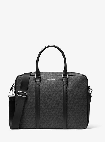 Michael Kors Hudson Logo And Leather Briefcase In Black