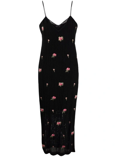 Red Valentino Floral-intarsia Knitted Dress In Black