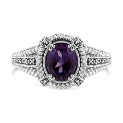 Haus Of Brilliance .925 Sterling Silver Prong Set Natural Oval Shape 9x7 Mm Purple Amethyst Solitaire And Diamond Accen In Purple,silver Tone,white