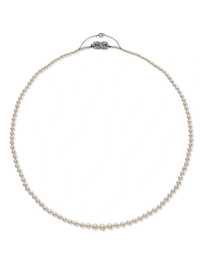 Pre-owned Pragnell Vintage 1911-1940 18kt White Gold Art Deco Saltwater Pearl And Diamond Necklace In Silver