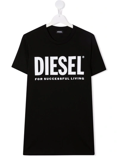 Diesel Teen Logo-print Cotton T-shirt In 黑色