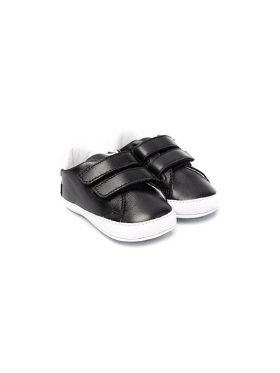 Balmain Babies' Touch-strap Leather Sneakers In Black