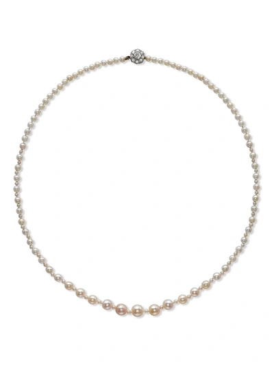 Pre-owned Pragnell Vintage 1891-1900 18kt Yellow Gold Belle Époque Pearl And Diamond Necklet In Silver