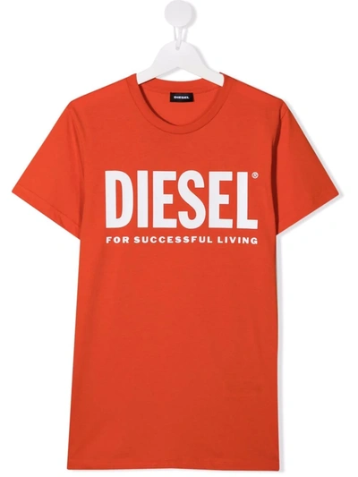 Diesel Teen Logo-print Cotton T-shirt In Orange
