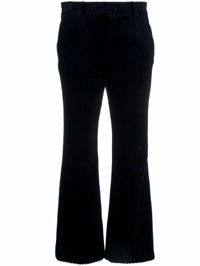 Red Valentino Navy Cotton Ribbed Velvet Trousers In Blue