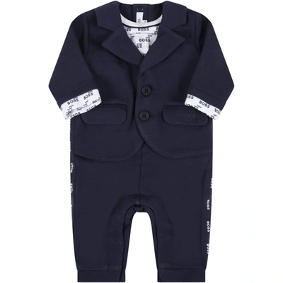 Hugo Boss Blue Jumpsuit For Baby Boy With Logo