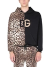 Dolce & Gabbana Leopard-print Spliced Dg Logo Hoodie In Animalier
